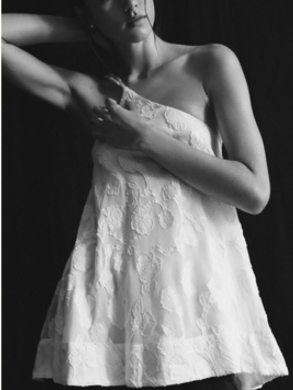 Anthropologie White One-Shoulder Textured Floral Top